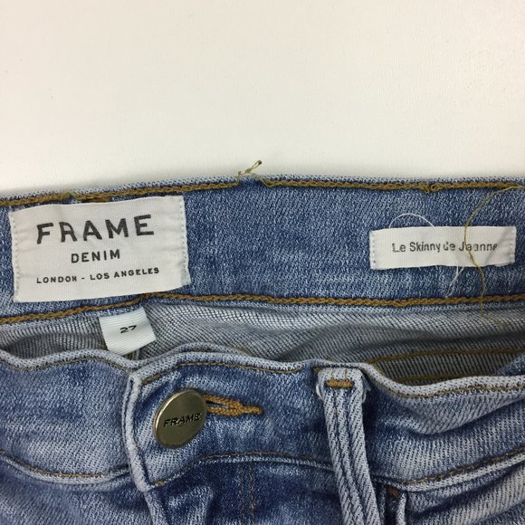 FRAME Le Skinny De Jeanne Westway Light Wash Raw Edge Step Hem Slim Fit Jeans - Picture 2 of 11